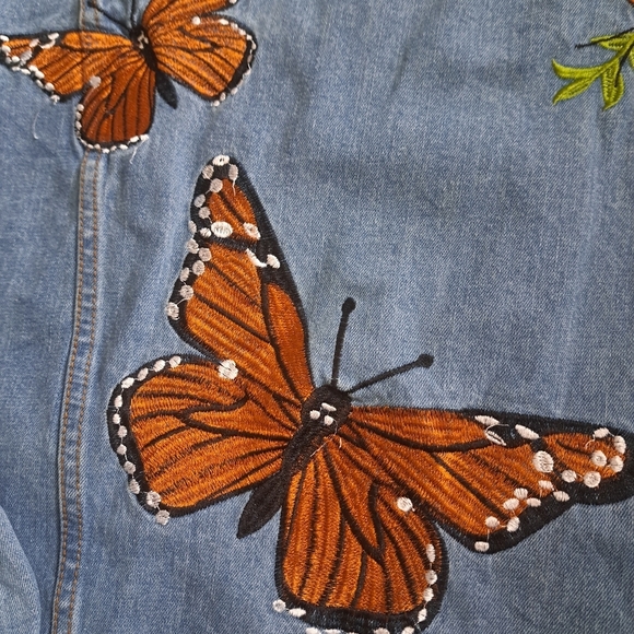 WORKSHOP REPUBLIC CLOTHING denim jean jacket butterfly embroidery western BOHO M - Picture 7 of 14